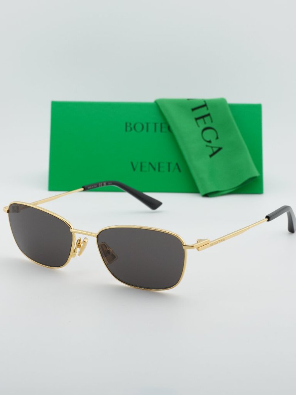 Bottega Veneta BV1300S 001 Rectangle Sunglasses - Gold / Grey
